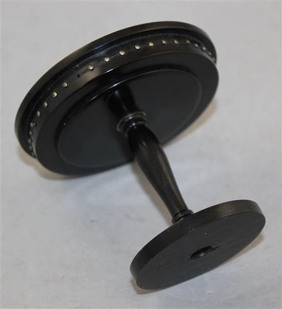 An unusual Tunbridgeware coromandel pin cushion, 3.25in.